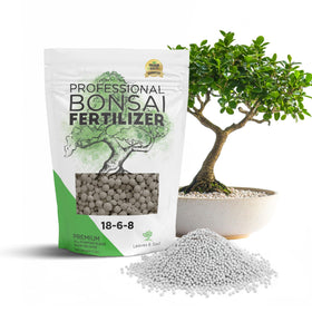 Leaves and Soul bonsai fertilizer bag on a dry storage shelf