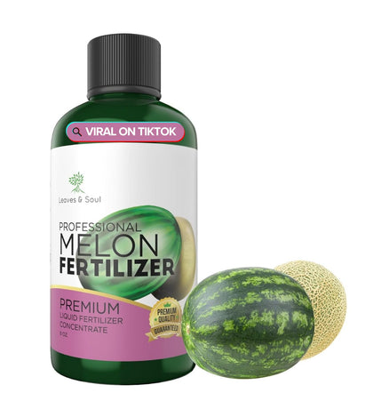 Leaves and Soul melon fertilizer bottle showing premium quality for melons
