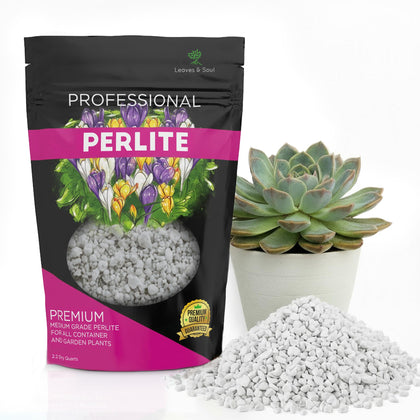 Leaves and Soul premium perlite bag 2.2 quarts enhances aeration for healthier roots.