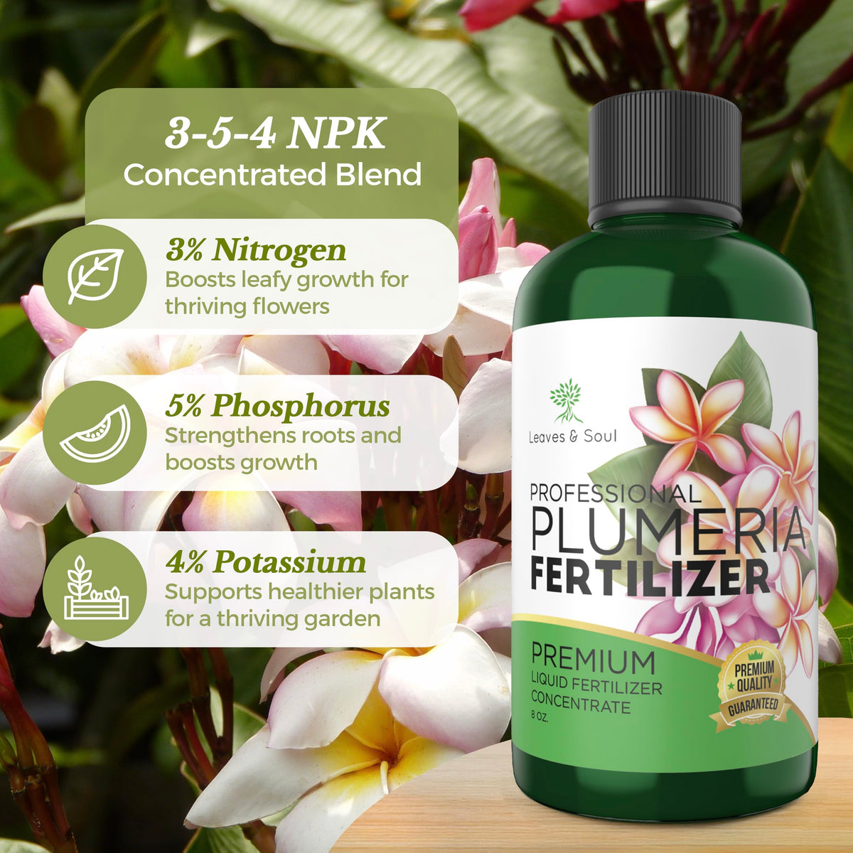 Leaves and Soul outdoor plumeria care with fast-acting liquid fertilizer