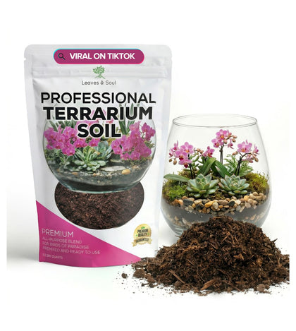 Leaves and Soul terrarium soil bag close-up texture showing balanced moisture