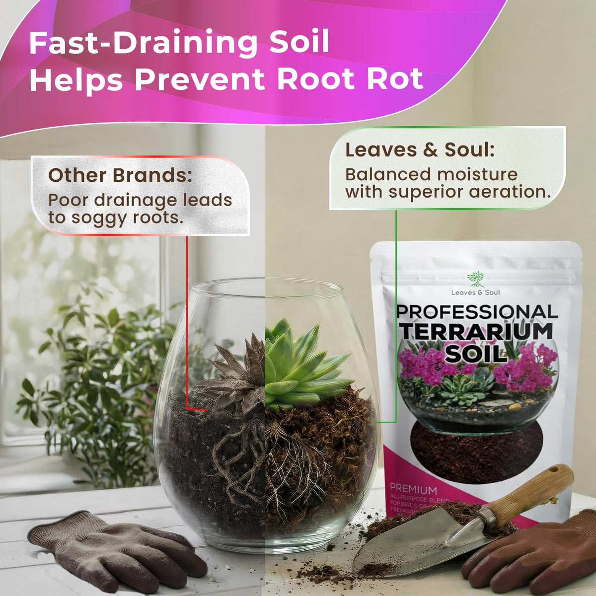 Leaves and Soul ready-to-use terrarium soil bag no mixing required for quick setup