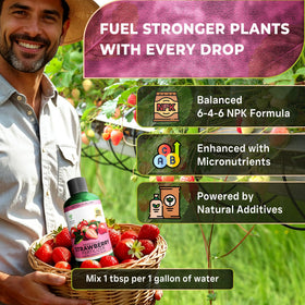 Leaves and Soul fertilizer bottle label highlights balanced 6-4-6 formula for plants