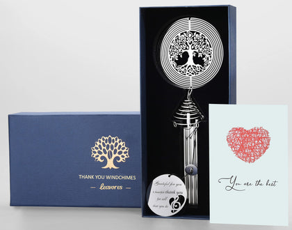 LEAVORES Thank You Wind Chimes with Tree of Life spinner in a garden setting