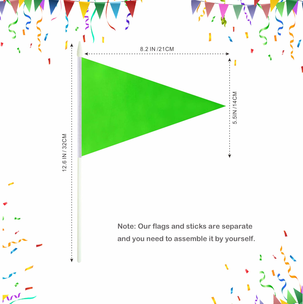 Lebei easy-assemble pennant flags green on sticks for classrooms