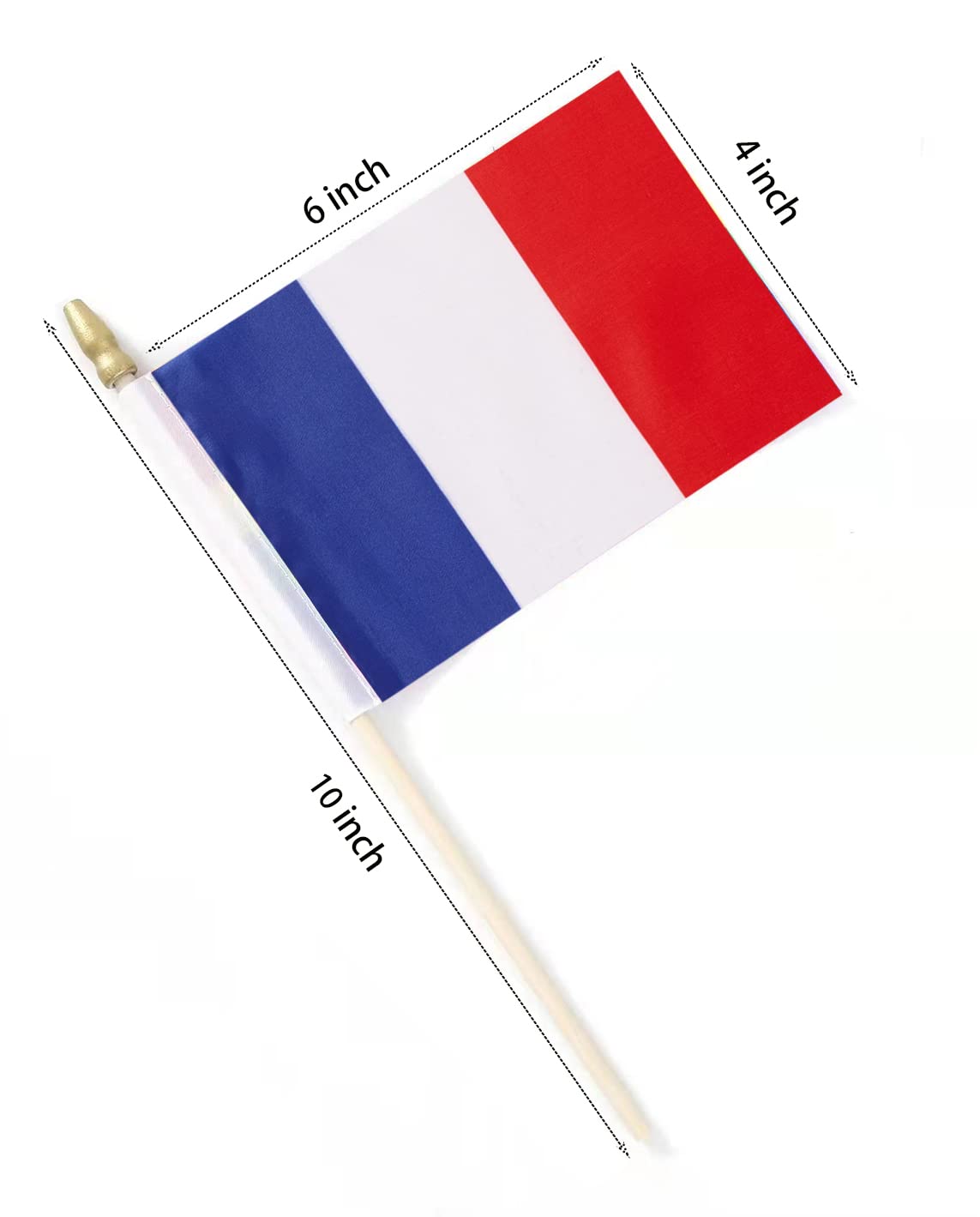 Lebei France flag on a stick with vivid blue, white, and red colors.