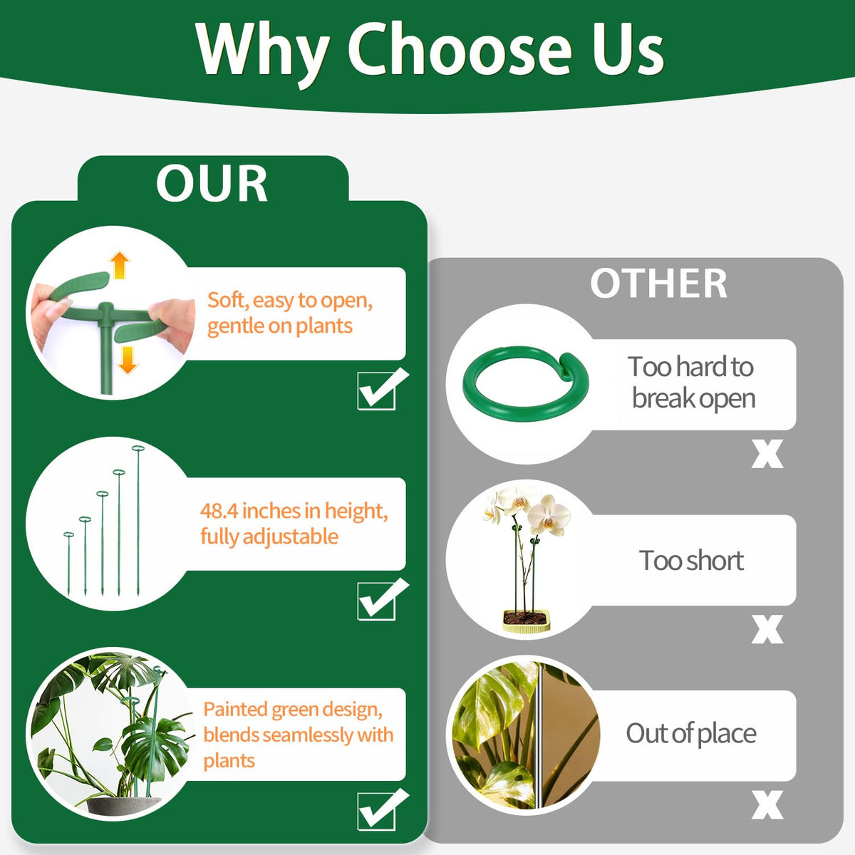 LECAMEBOR green coated stake blends with foliage for discreet support