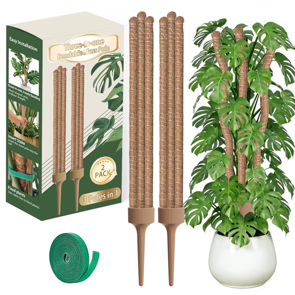 LECAMEBOR 3-in-1 moss poles base provides stable indoor support for climbing plants.
