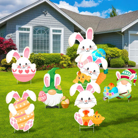 Lecheme Easter yard sign bunny with stake for outdoor decor