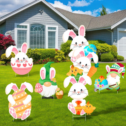 Lecheme Easter yard sign bunny with stake for outdoor decor