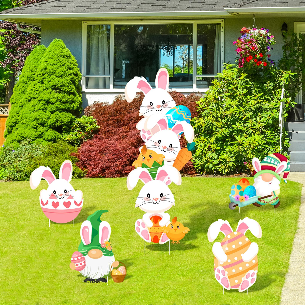 Lecheme Easter yard sign gnome with bunny ears enhances yard whimsy