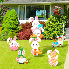 Lecheme Easter yard sign gnome with bunny ears enhances yard whimsy