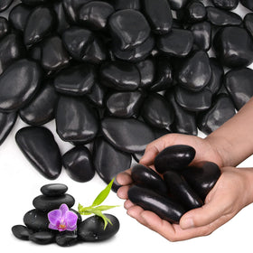 Lechloris polished black river rocks, 1-2 inch stones, ideal for outdoor landscaping and planters.