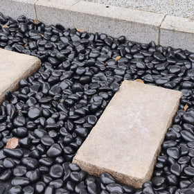 Lechloris polished black river rocks for aquariums and decorative displays.