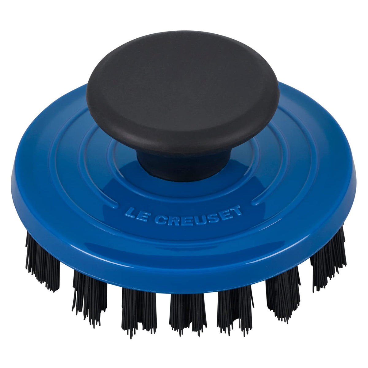 Le Creuset grill pan brush dishwasher-safe feature highlighted with clean surface after use.