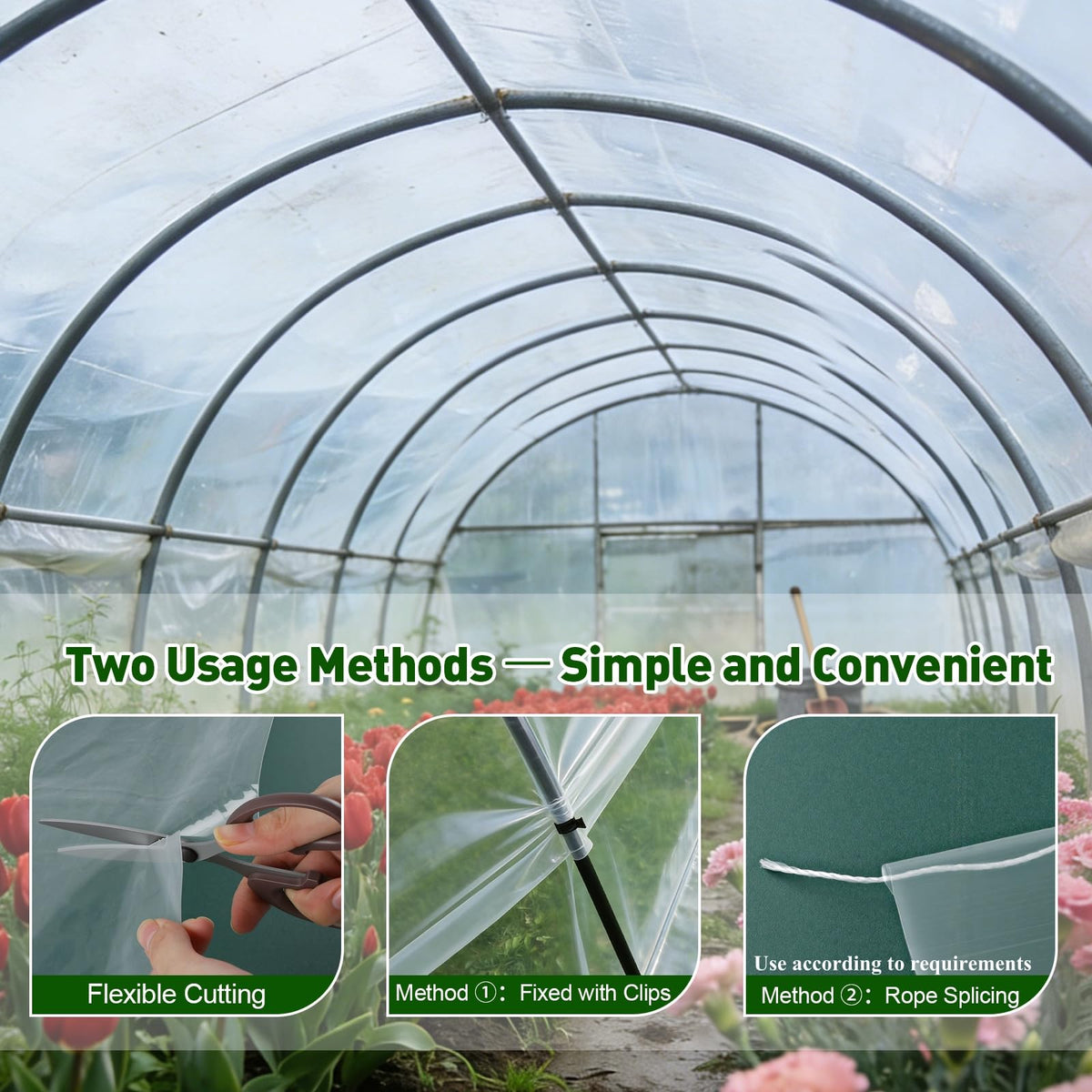 LECWELL clear greenhouse film ideal for DIY setups and planting tunnels.