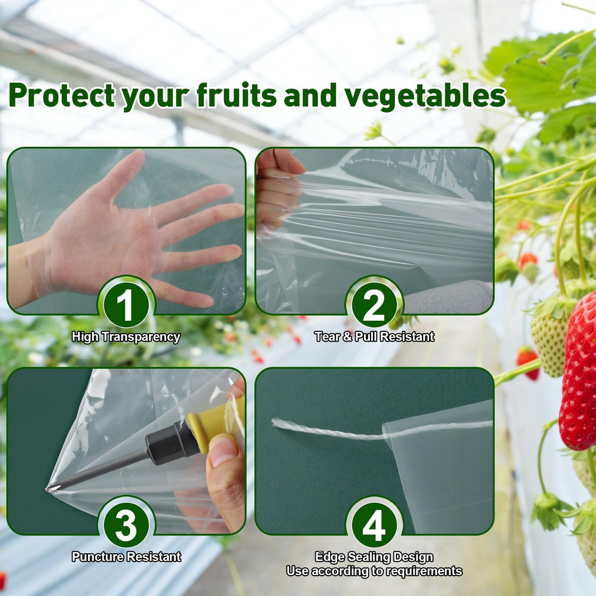 LECWELL weather resistant greenhouse film shields plants from wind and rain.