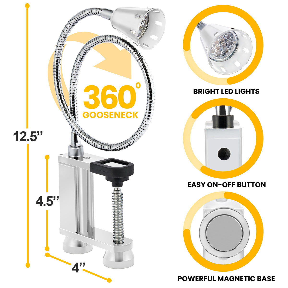 LED Concepts adjustable clamp secures the light on tables or rails