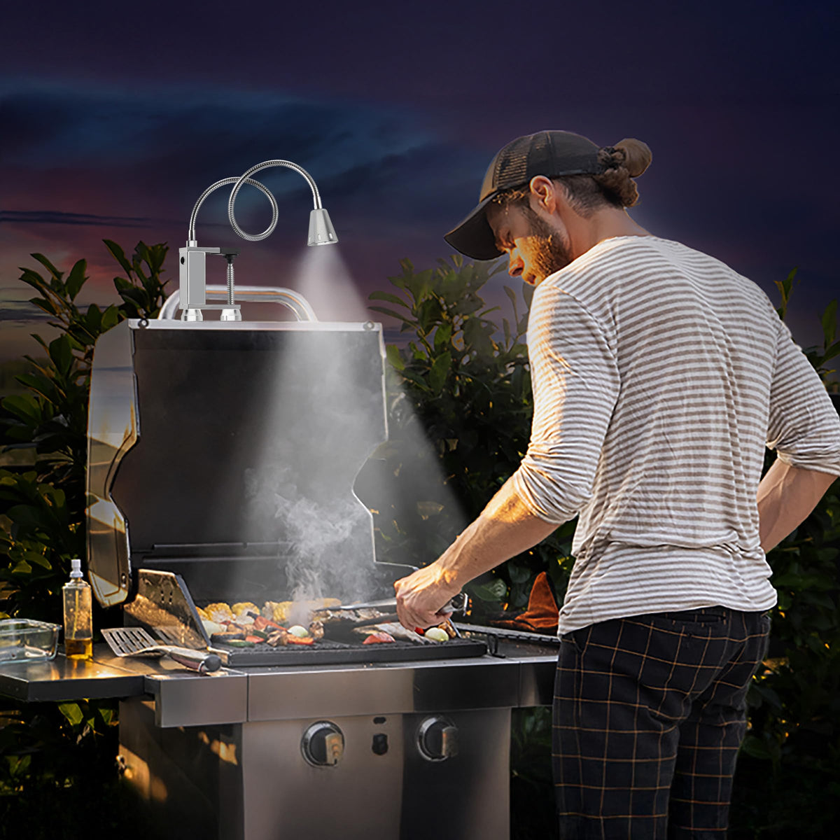 LED Concepts gooseneck grill light offers 360-degree flexibility for night grilling