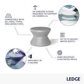Ledge Lounger 14-inch height and 18-inch top surface for easy reach.