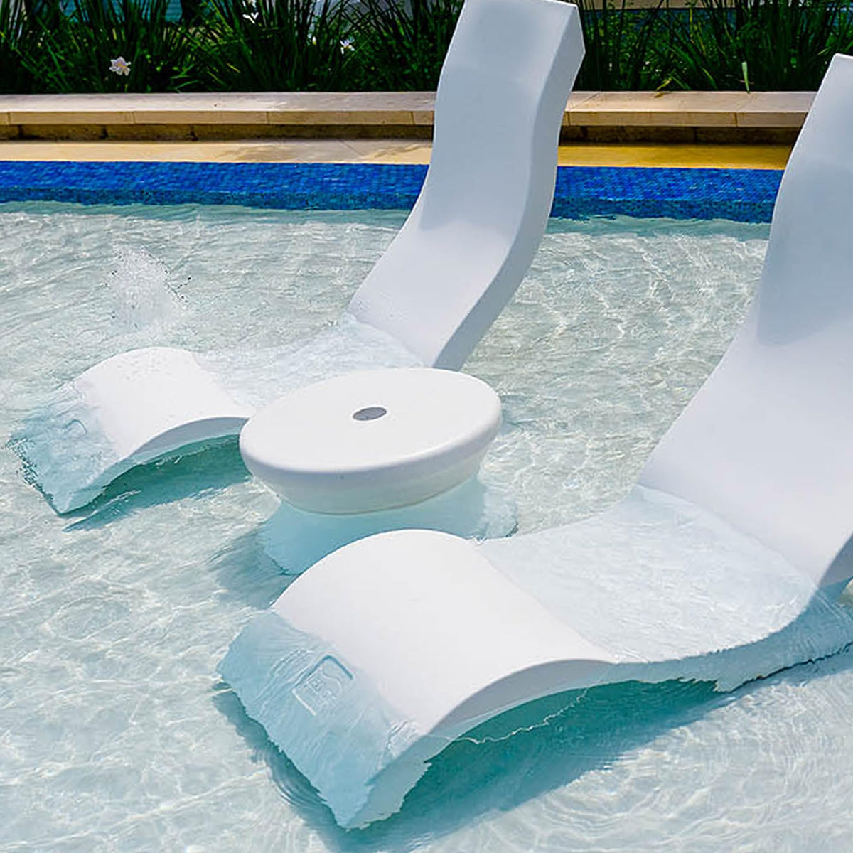 Ledge Lounger pool ledge use up to 10 inches deep for in-water setup.
