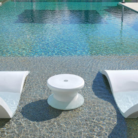 UV-resin durable white Ledge Lounger table resisting sun color fade.