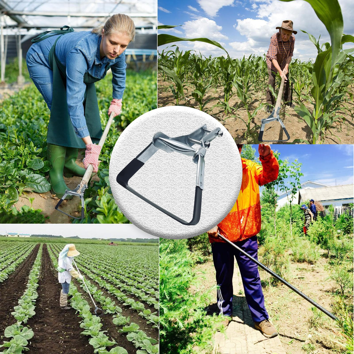 Ledombon durable stirrup-hoe head design promotes efficient, comfortable weeding.