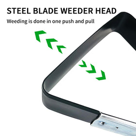 Ledombon stirrup hoe head in use for precise weed cutting.