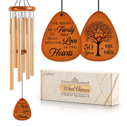 Leebbsin 50th anniversary wind chime with golden tubes for elegant outdoor décor.