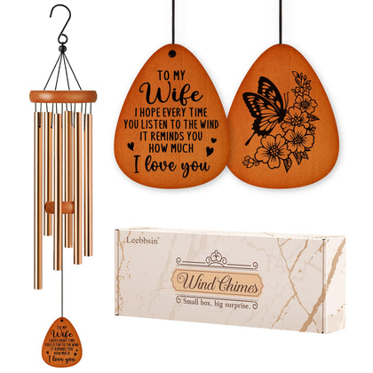 Leebbsin wind chime with butterfly-flower motif for wife, ideal heartfelt gift