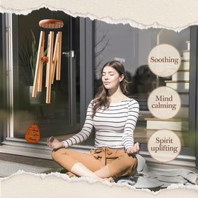 Leebbsin wooden pendants add rustic charm to the 36-inch chime.