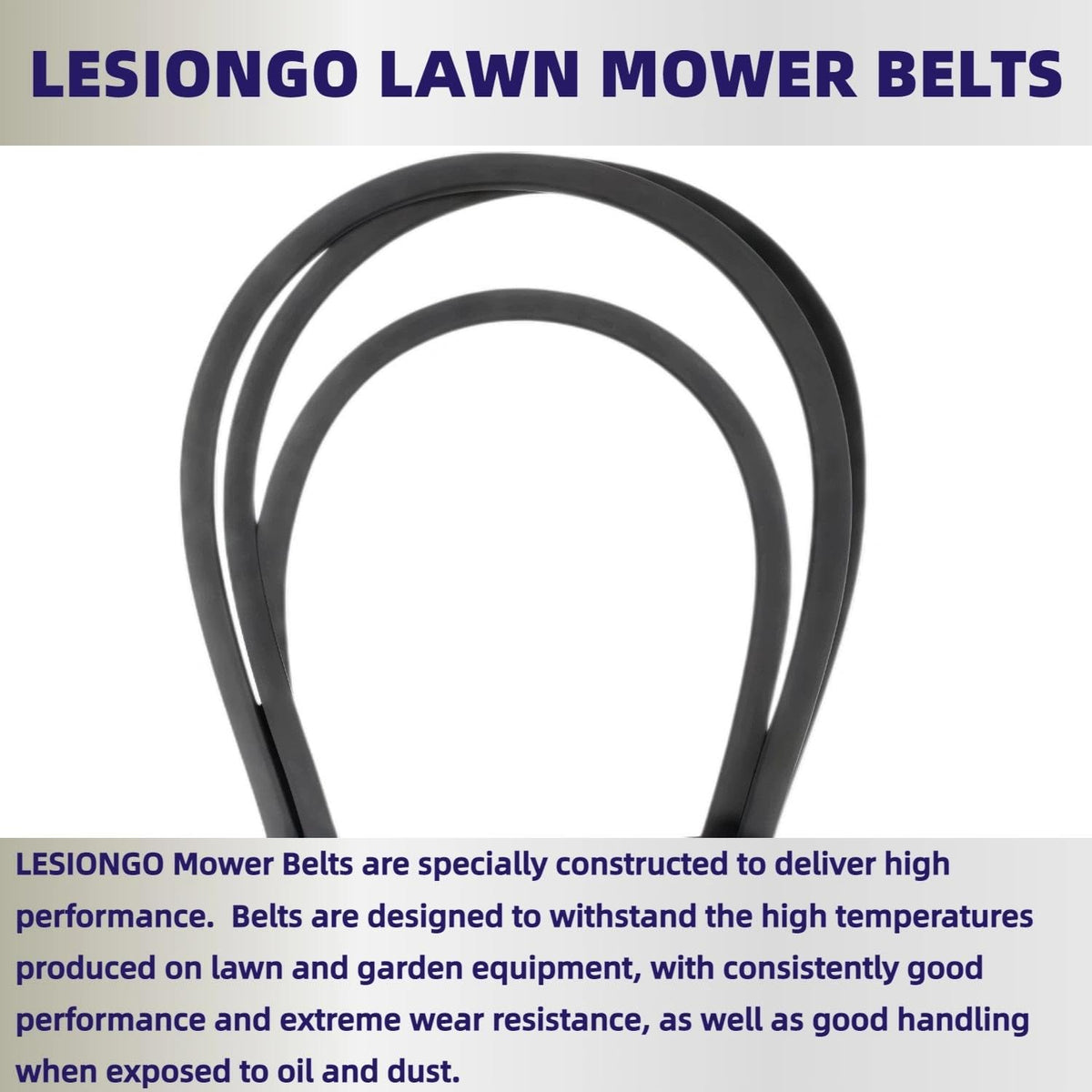 Leego replacement deck belt highlights OEM compatibility with John Deere mowers.