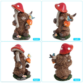 Leekung Highland Cow outdoor sculpture with vibrant hand-painted details on porch