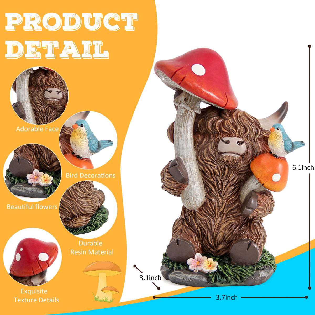 Leekung Highland Cow garden statue, weather-ready resin for year-round charm