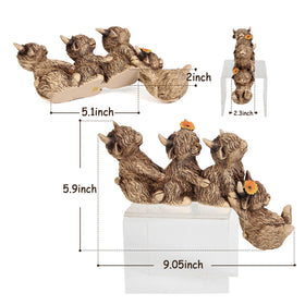 Leekung Highland Cow shelf sitter with family-ties motif elevates bookcase decor