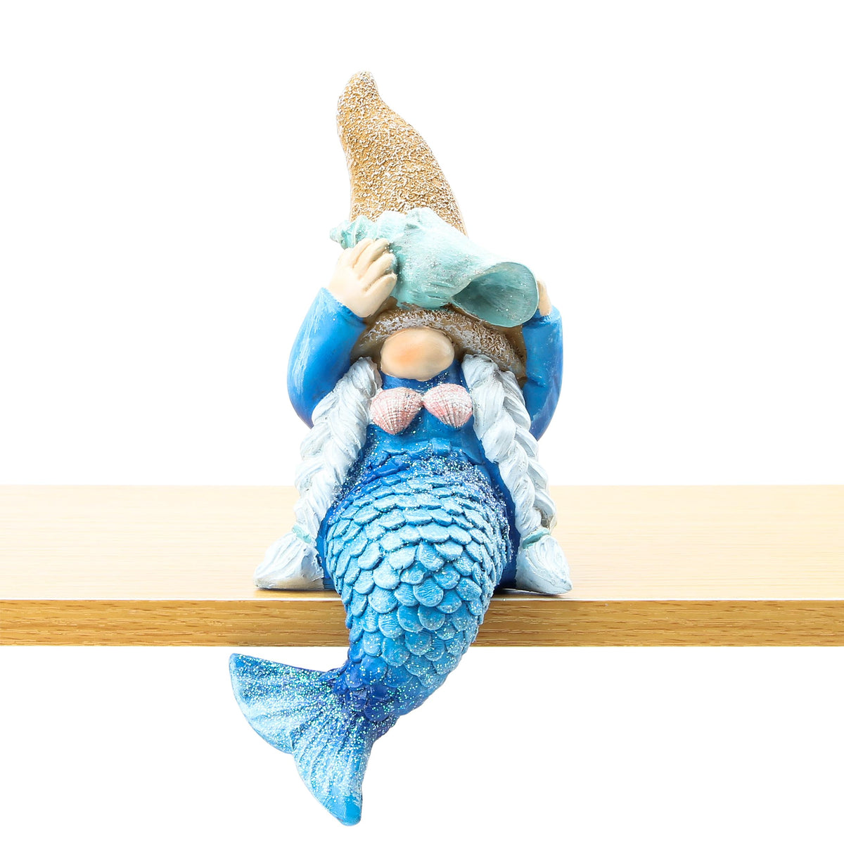 Leekung Mermaid Gnome statue holding shell highlights decorative focal point