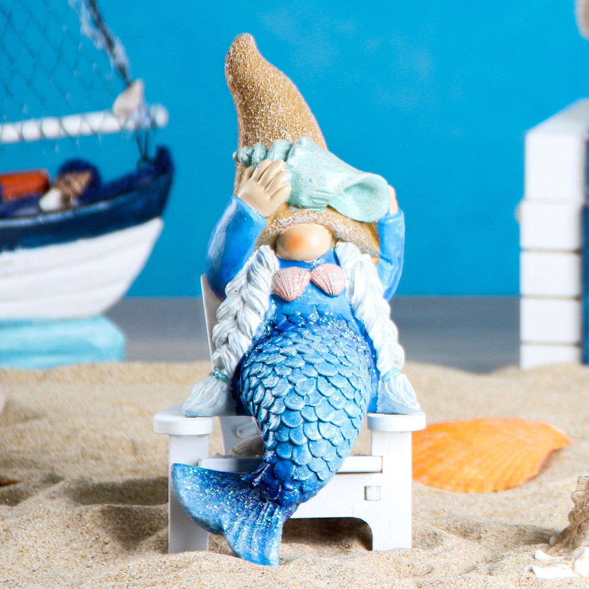Leekung Mermaid Gnome statue front view adds coastal charm to outdoor spaces
