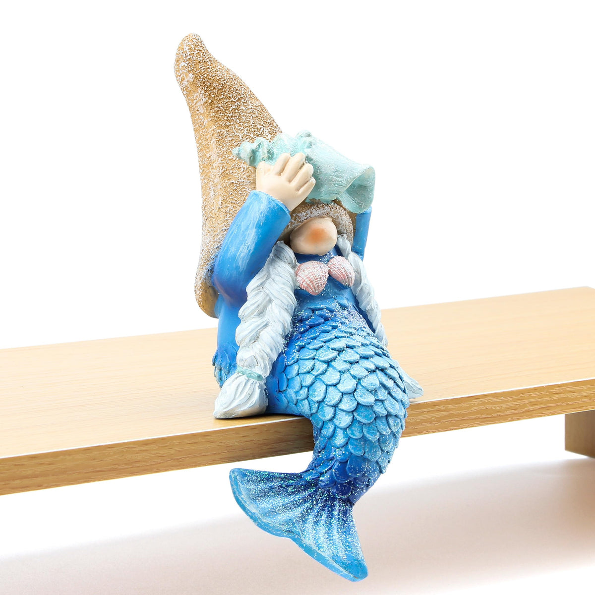 Leekung Mermaid Gnome statue on window sill shines with nautical charm