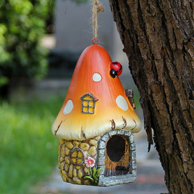 Leekung Mushroom Bird House hemp rope hanging for balcony or tree
