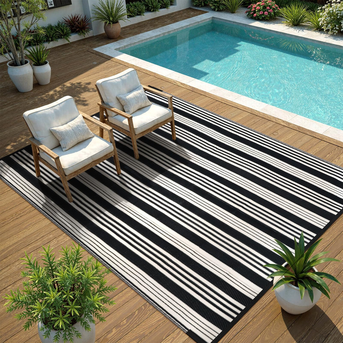 LEEVAN rug features reinforced edges for durability in high-traffic areas