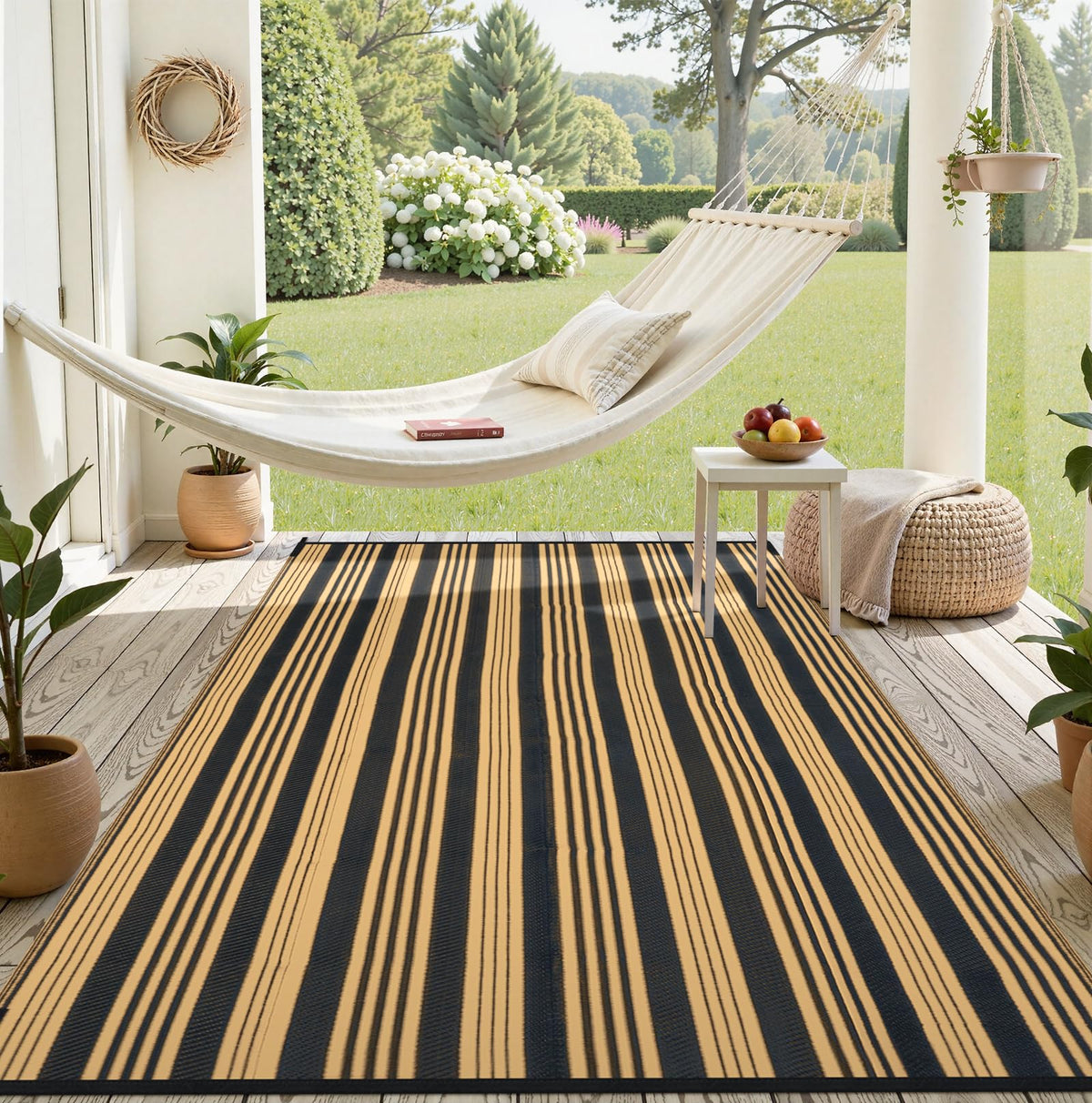 LEEVAN stain-resistant, easy-clean rug ideal for spills and dirt outdoors.