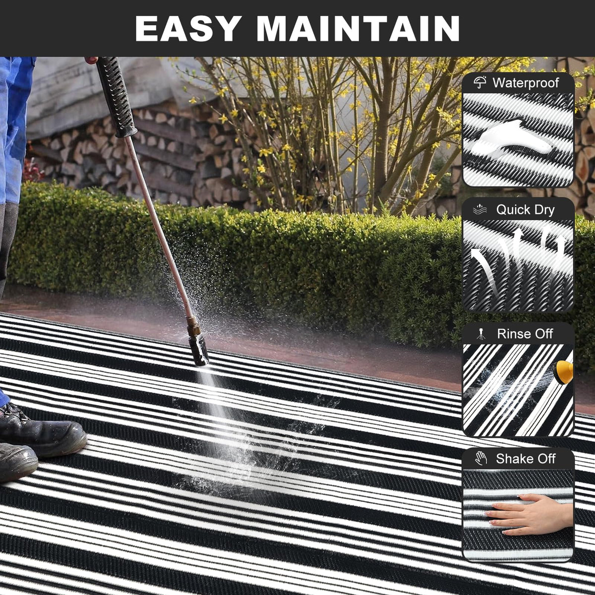 LEEVAN outdoor rug stain-resistant and easy to clean for quick spills
