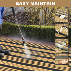 LEEVAN rug with UV-protected edges resists sun fading on outdoor surfaces.