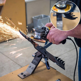 Left- and right-hand blade compatibility demonstrated for versatile use.