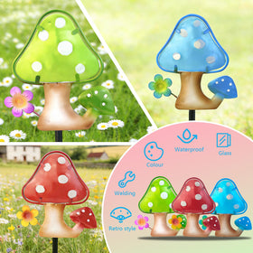 LEGIFO garden display places mushrooms among flowers for whimsical focal points.