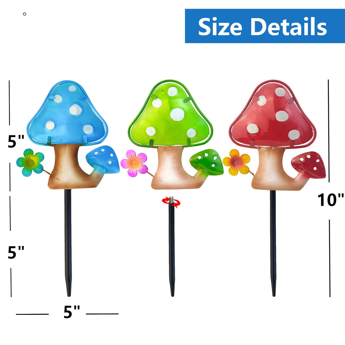 LEGIFO mushroom stake closeup shows sturdy metal base for wobble-free placement.