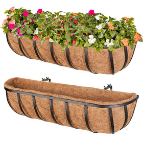 Legigo 2-pack 16-inch railing planters with coconut liner on railing for curb appeal
