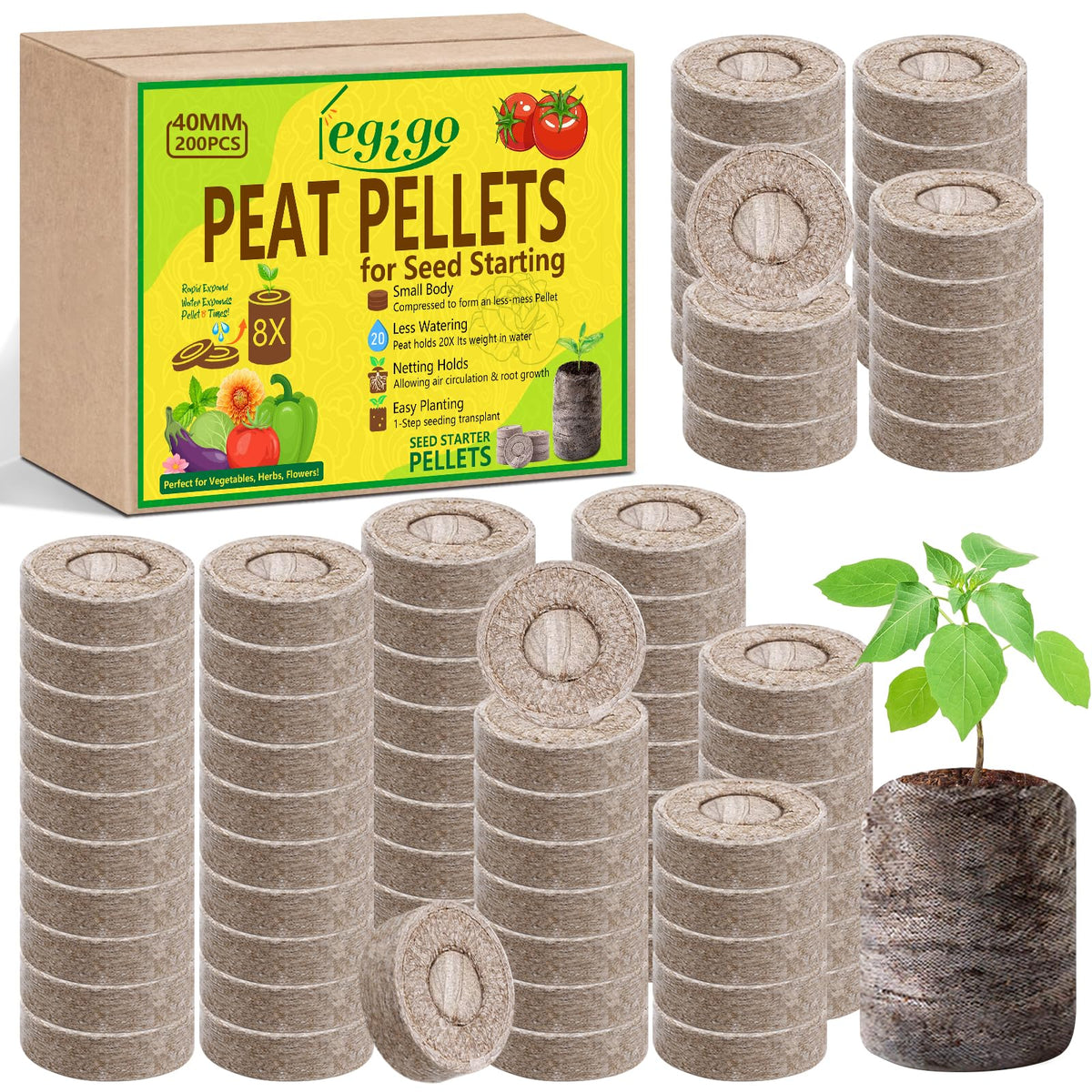 Legigo 200 Pcs 40mm seed pellets for efficient germination in trays