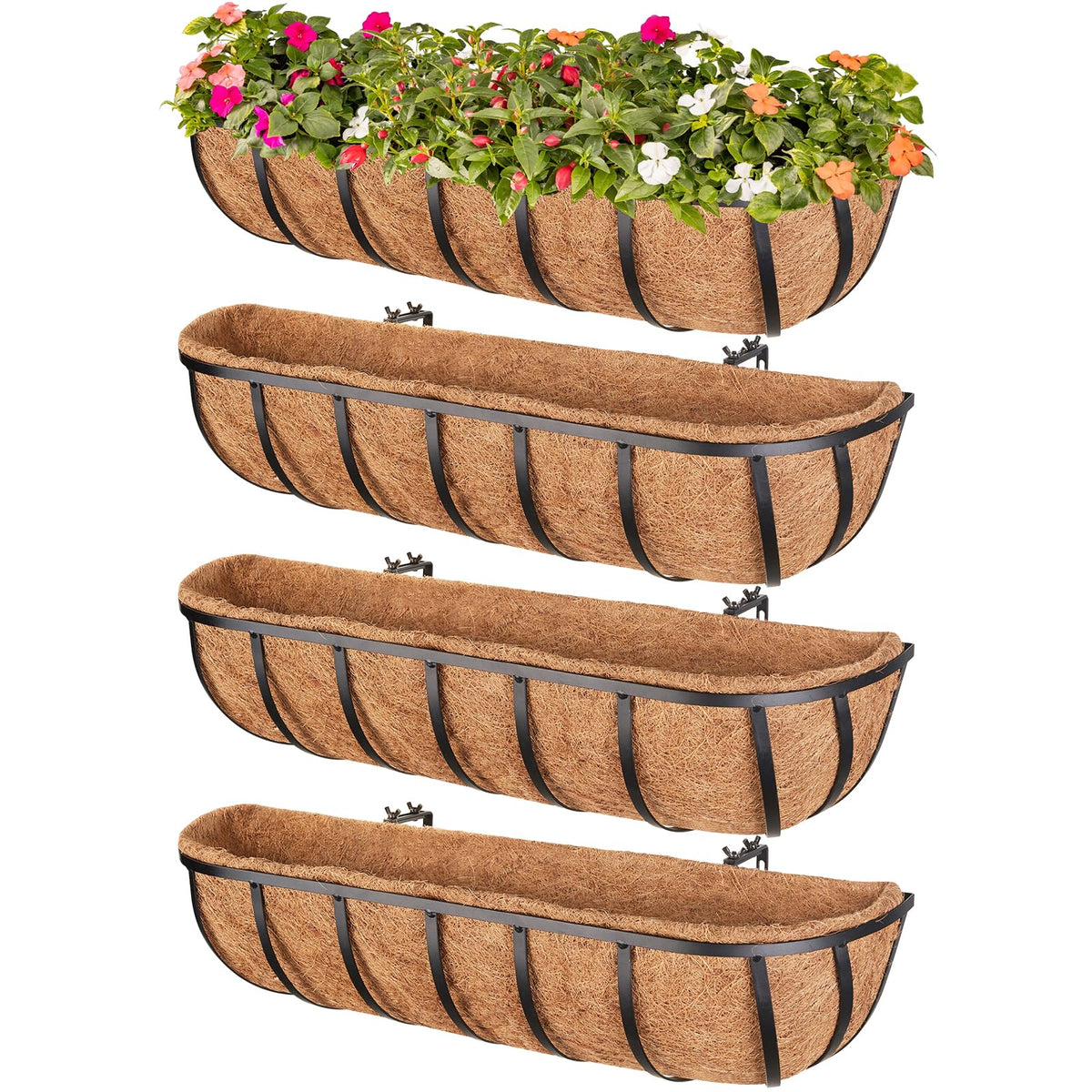 Legigo 4-pack 24-inch window boxes ready for railing installation.