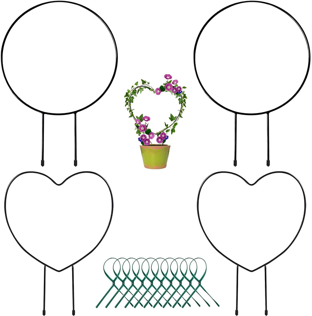 Legigo black metal plant trellis round potted vine offers sturdy support for climbing plants.